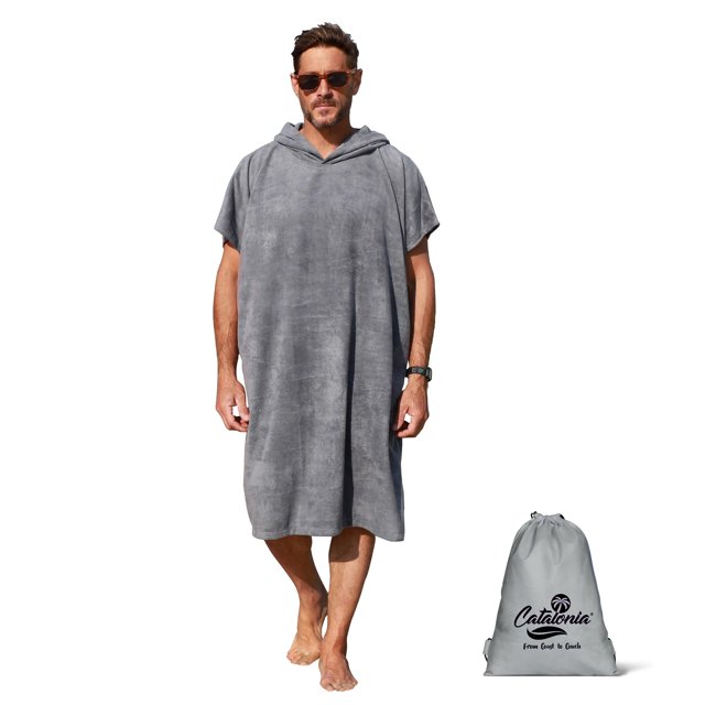 Towel Catalonia Surf Poncho con capucha y secado rápido, color gris