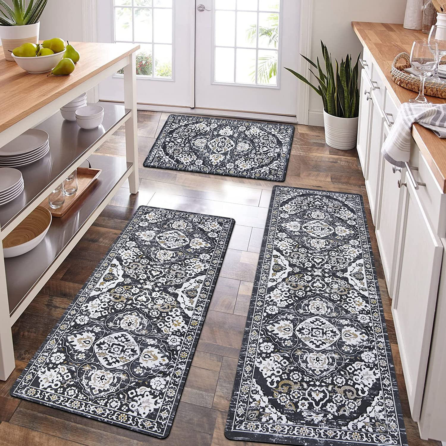 Anti Fatigue Grey Blue Boho Kitchen Runner Rug Padded Rubber Cushioned –  Discounted-Rugs