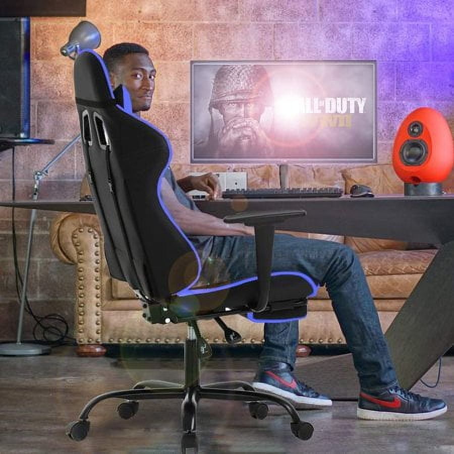 BestOffice Racing Style Gaming Chair with Adjustable Pillows and Footrest for Adult Gamers(Blue)