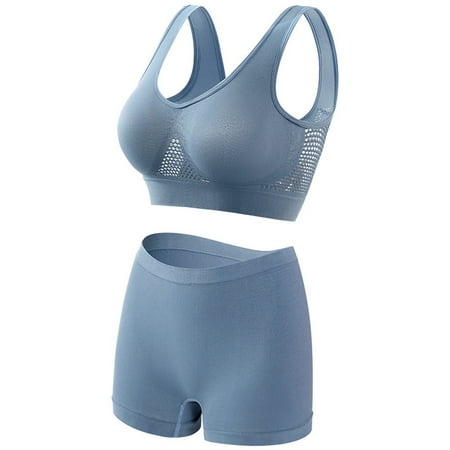 EHTMSAK Sports Bras for Women No Underwire Large Size Women s Underwear Hollow Breathable Cool Liftup Bra Light Blue M