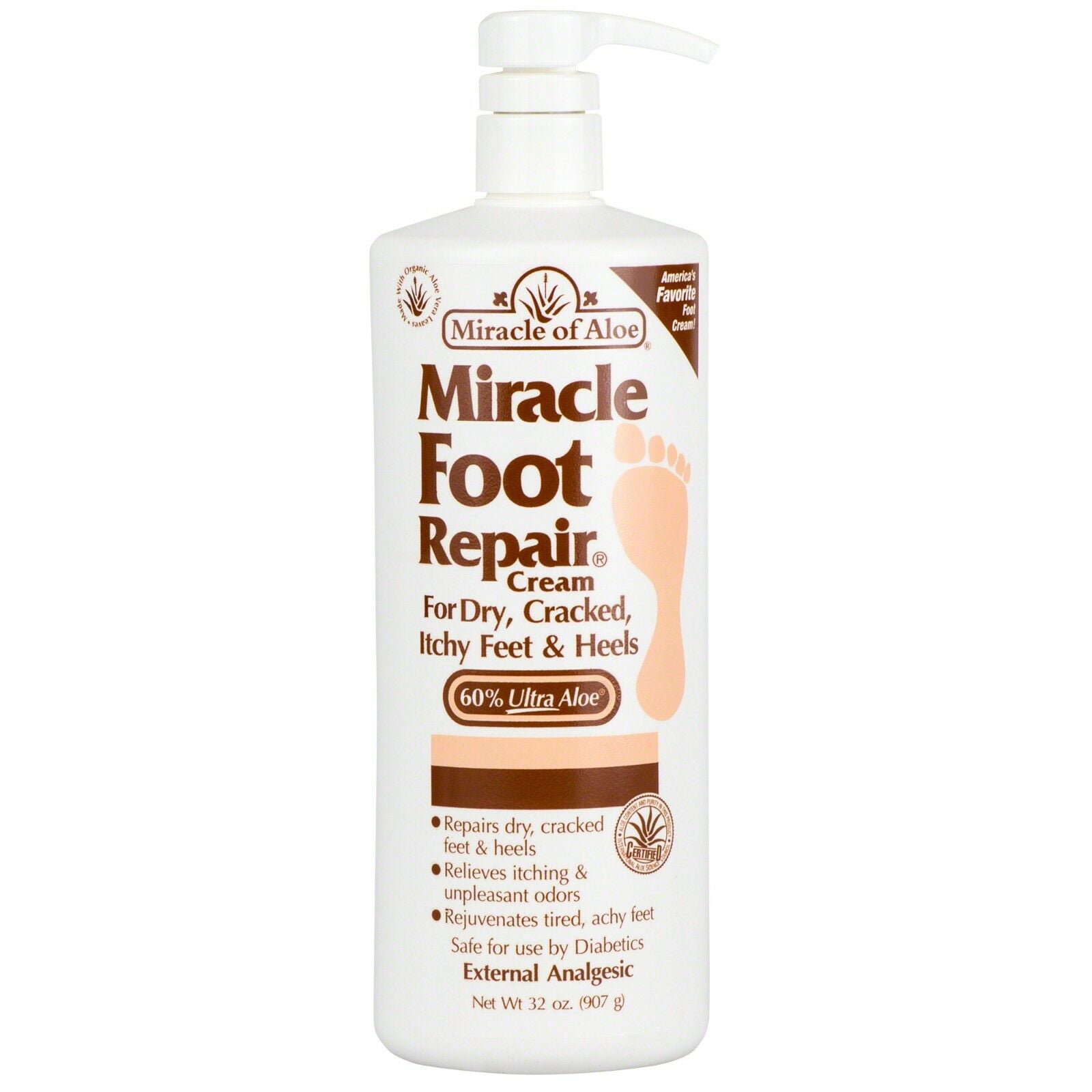 Miracle Foot Repair Cream 32 ounce bottle with pump with 60 UltraAloe