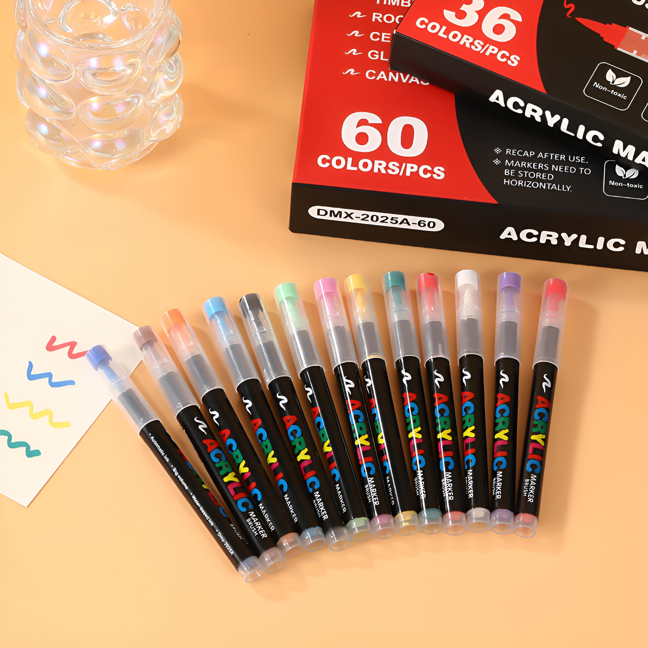 CCOCC Acrylic Markers for Coloring Books,Straight Liquid Acrylic Marker,Acrylic Brush Markers for Adult Coloring,Acrylic Paint Markers Pen Brush Dual Tip (36 color)