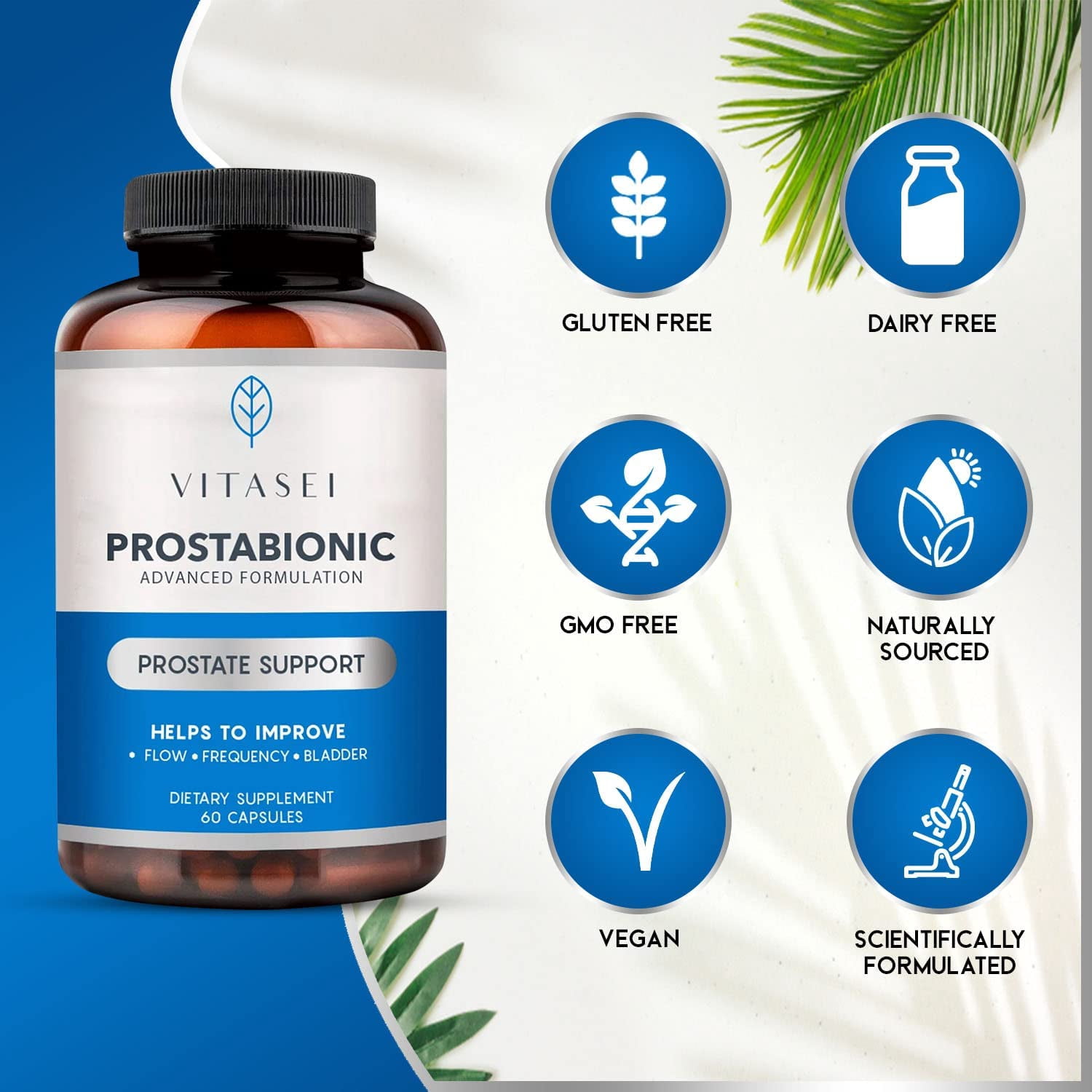 VITASEI Prostabionic Prostate Dietary Supplements for Men W/Saw Palmetto, Bio-quercetin & Pygeum Africanum, Reduce Bathroom Trips, Promotes Sleep & Better Bladder Emptying - 60 Capsules (Pack of 3)