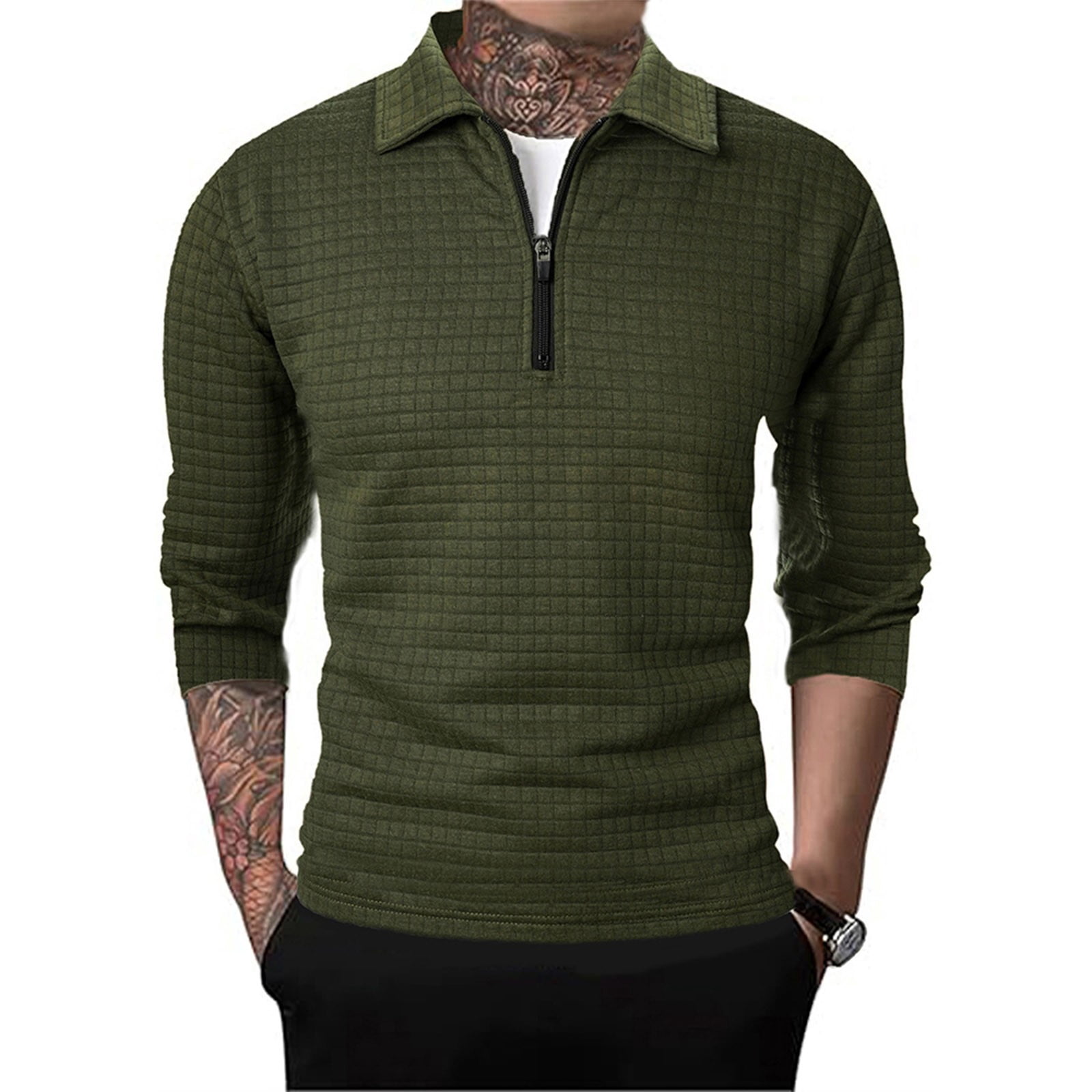 YDLCAFD Pull à Quart de Zip pour Hommes Pull en Maille Waf Fle Pull Col ...
