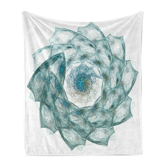 Spires Soft Flannel Fleece Throw Blanket, Flower Shaped Spiral Digital Vortex Pattern with Hazy Colored Elements Image, Cozy Plush for Indoor and Outdoor Use, 50" x 70", Teal, by Ambesonne