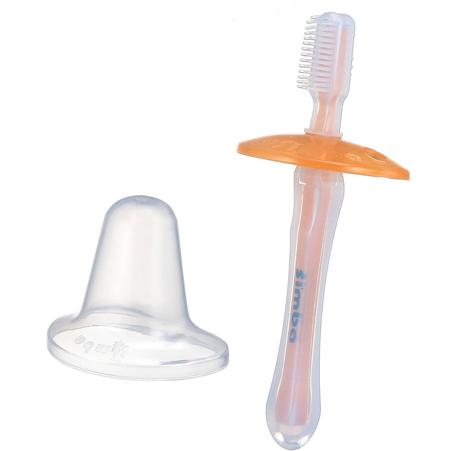 Simba Soft Bristle Silicone Baby Toothbrush with Milk Residue/Fur Scrubber (Orange)