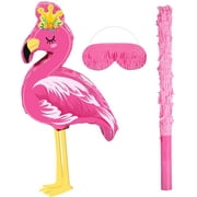 XD5-Pink Flamingo Piñata Tropical Party Supplies Small Hawaiian Flamingo Piñata with Blindfold Stick for Pool Luau Hawaii Summer Theme Birthday Party Decorations, 16.1 x 11.8 x-5