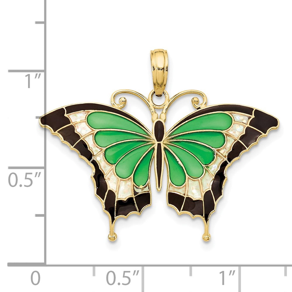Finest Gold 10K Green Enameled Butterfly Pendant
