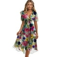 thumbnail image 4 of Qwertyu Spring Dresses for Women 2025 Boho Floral Printed Chiffon Dresses Elegant V Neck Belted Summer Wedding Prom Cocktail Midi Dress Multicolor XL, 4 of 4