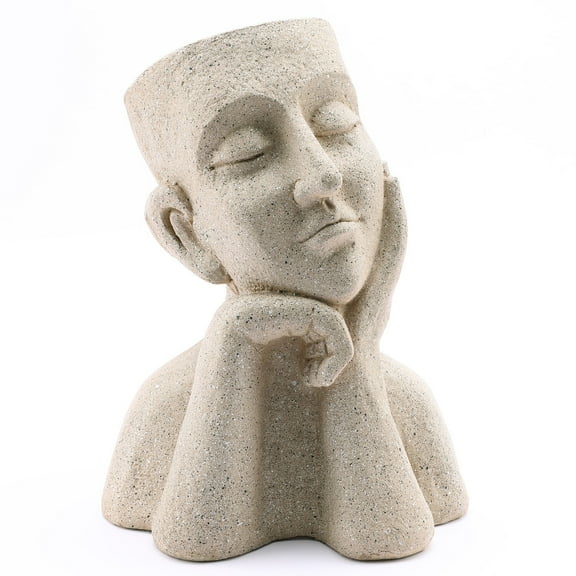 LuxenHome Speckled Off White MgO Thoughtful Bust Head Planter