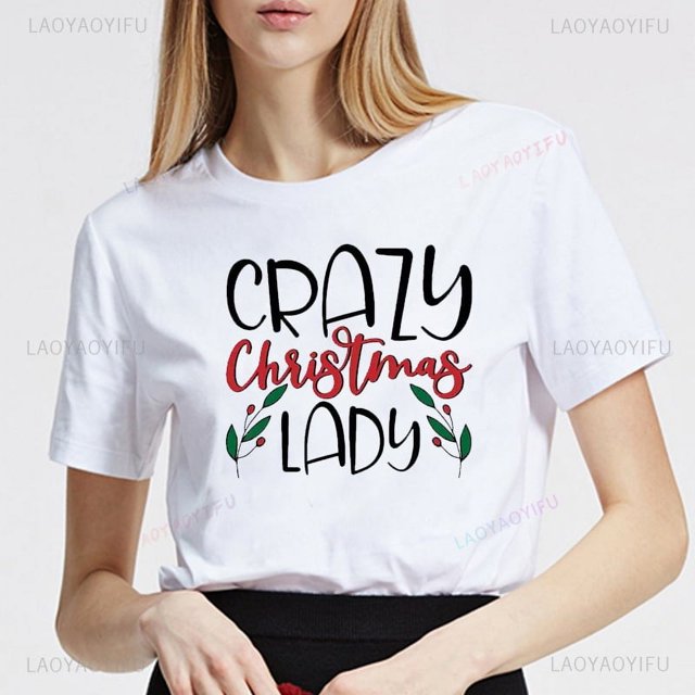 Camiseta con estampado de árbol de Navidad Harajuku para mujer, Tops cómodos de manga corta, camiseta informal de verano divertida, moda estampada