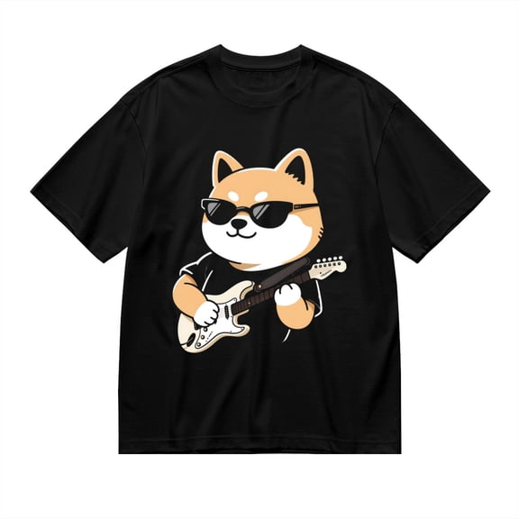 Black T Shirts for Men, Cool Dog With Guitar, Graphic 1 Mens Graphic Tees, 24827715,S