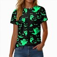 thumbnail image 5 of TOWED22 Halloween Shirts for Women Pumpkin Cat Graphic Tees Fall Crewneck Short Sleeve Costumes Autumn Party Graphic T-Shirt(Green,L), 5 of 9