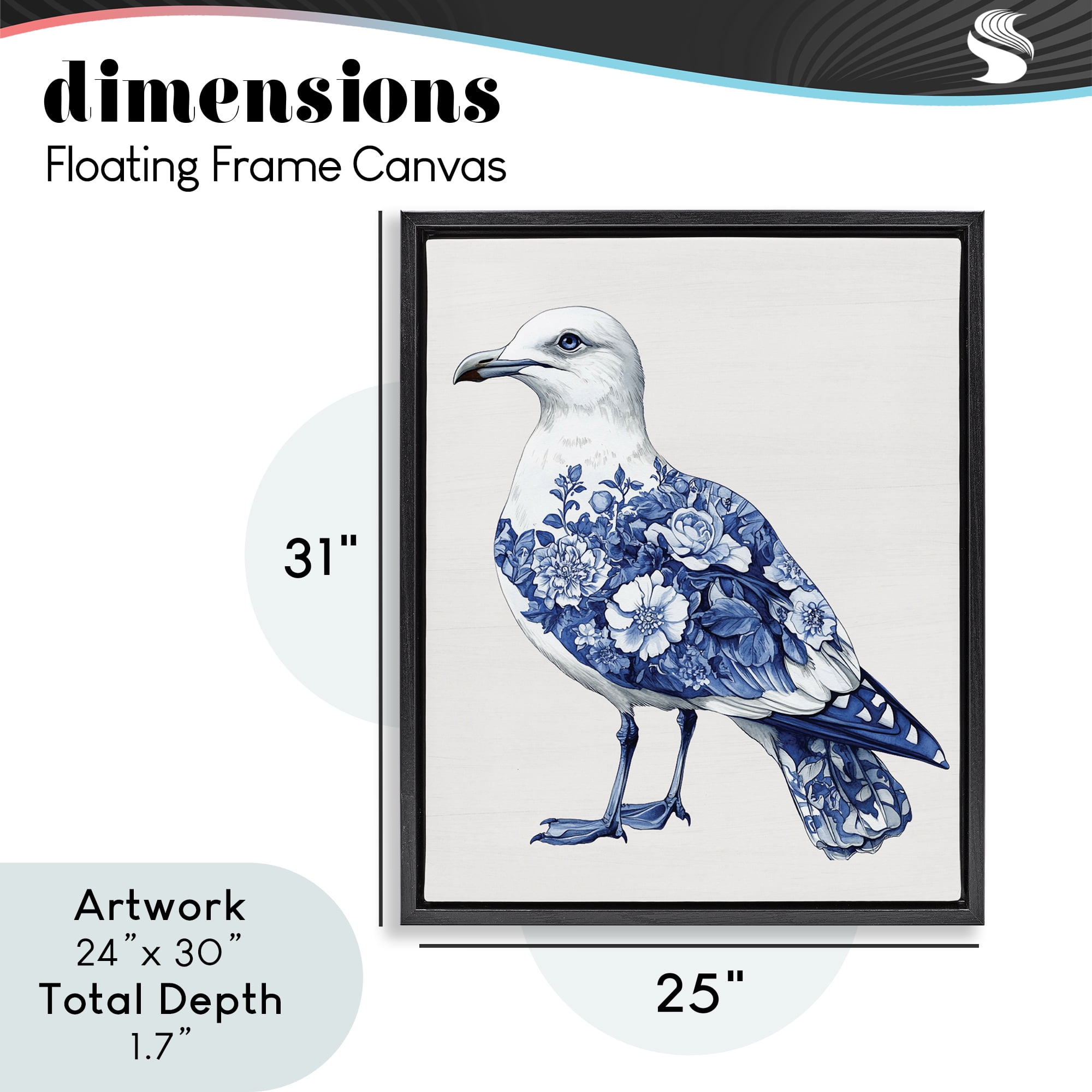 Funky Toile Seagull Black Framed Floater Canvas Wall Art, design by Lettered and Lined