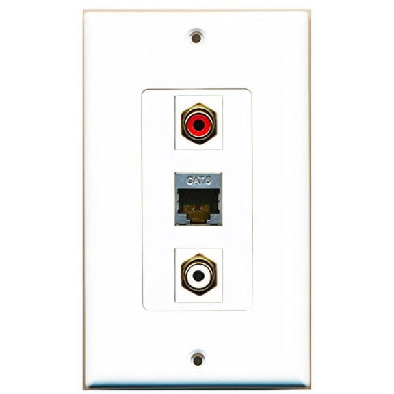 RiteAV - 1 Port RCA Red and 1 Port RCA White and 1 Port Shielded Cat6 Ethernet Decorative Wall Plate Decorative