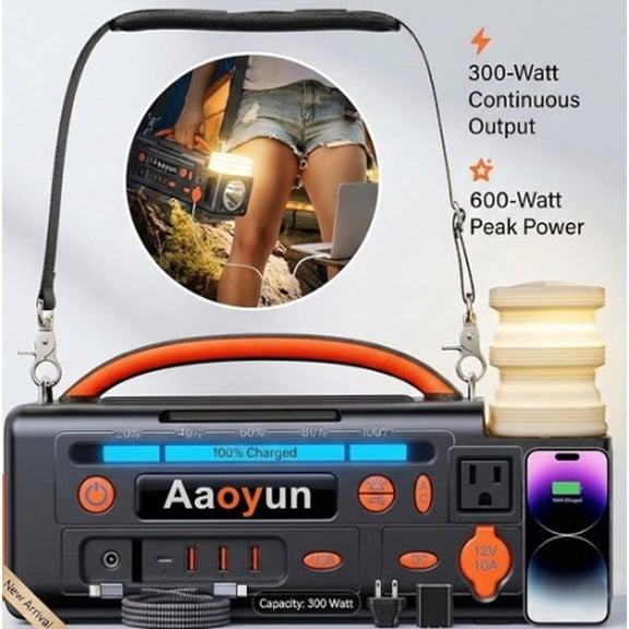 Aaoyun Portable, Rechargeable Power Station, 300W Continuous/300W Peak