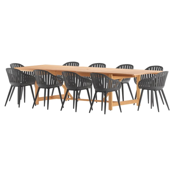 Amazonia 11 and 9 Piece Rectangular Patio Dining Set With Aluminium Chairs-Color:Black,Seat:11,Wood:Teak