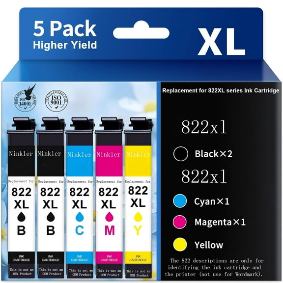 822XL Printer Ink Compatible for Epson 822XL Ink Cartridge Combo Pack for Epson Workforce Pro WF-3820 WF-3823 WF-4820 4830 4833 4834