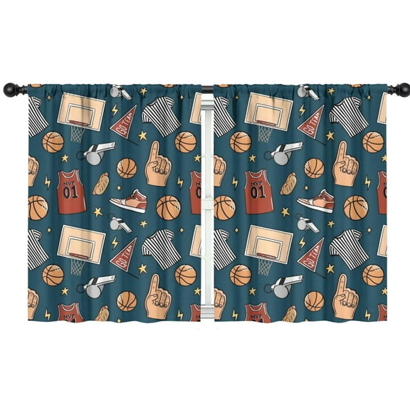 Blackout Kids Curtains,Blue Basketball Related Items Pattern Childrens Insulated Curtains Set Of 2,Bedroom Essentials,Toddler Room Decor 42"x54"