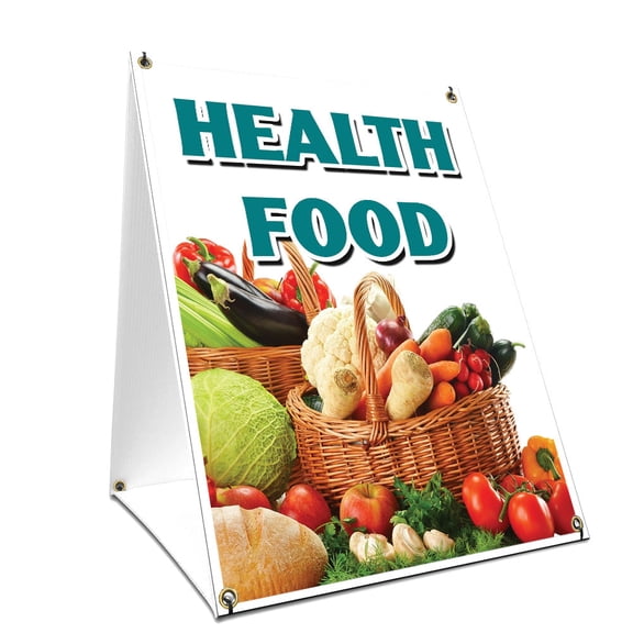 A-frame Sidewalk Health Food Sign With Graphics On Each Side | 24" X 36" Print Size
