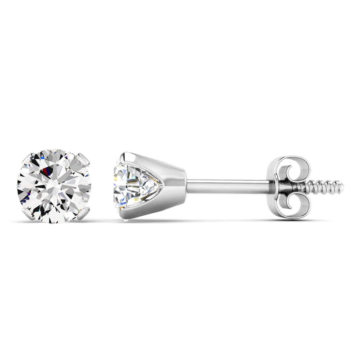 Lab Diamond 18K W Gold Filled Screw Back Stud Earrings 4mm Mens Ladies 0.25 ct 