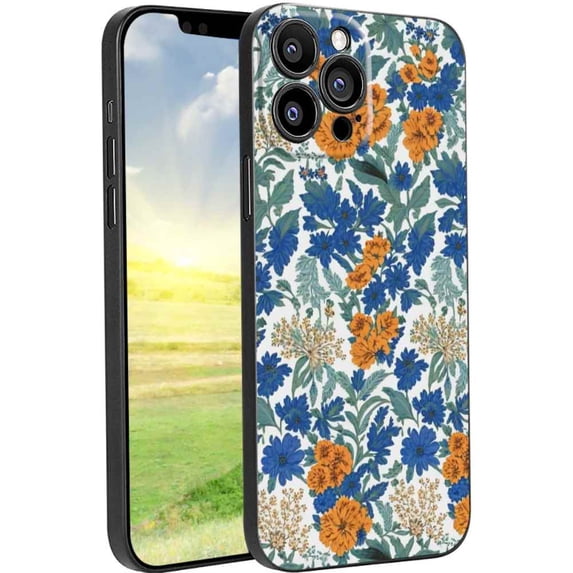 Blue-Floral-William-Morris-Style-Flowers-Butterflies-Botanical-Models-And Phone Case, Degined for iPhone 13 Pro Max Case Men Women, Flexible Silicone Shockproof Case for iPhone 13 Pro Max