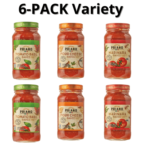 Priano Tomato Basil, Marinara Sauce ,Four Cheese 24 oz Variety 6-Pack