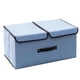 thumbnail image 1 of Caja de almacenamiento de lino y algodón con tapa doble, plegable, de tela, para guardar ropa interior en el dormitorio, de tamaño mediano, color azul, 1 of 12