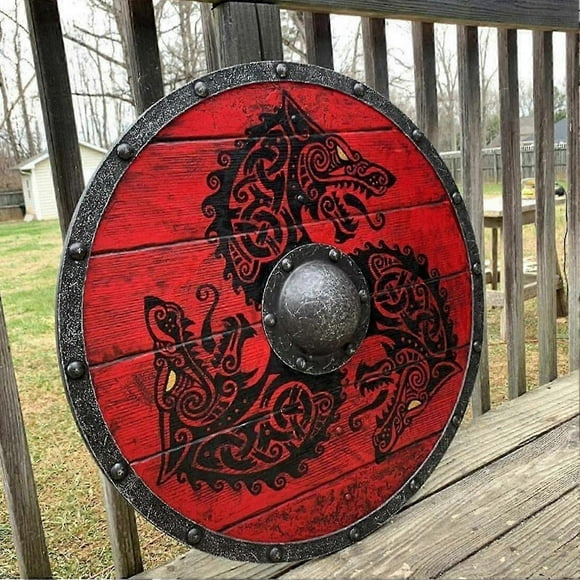 New Medieval Wood Sign Viking Wolf Warrior Handcrafted Battle Ready Shield Medieval Viking Warrior Shield Wall Hanging Decor