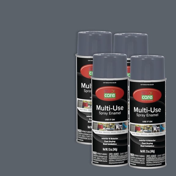Color Care Multi-Surface Enamel Spray Paint and Rust Inhibitor, Dark Gray, 12 fl oz, 4-Pack
