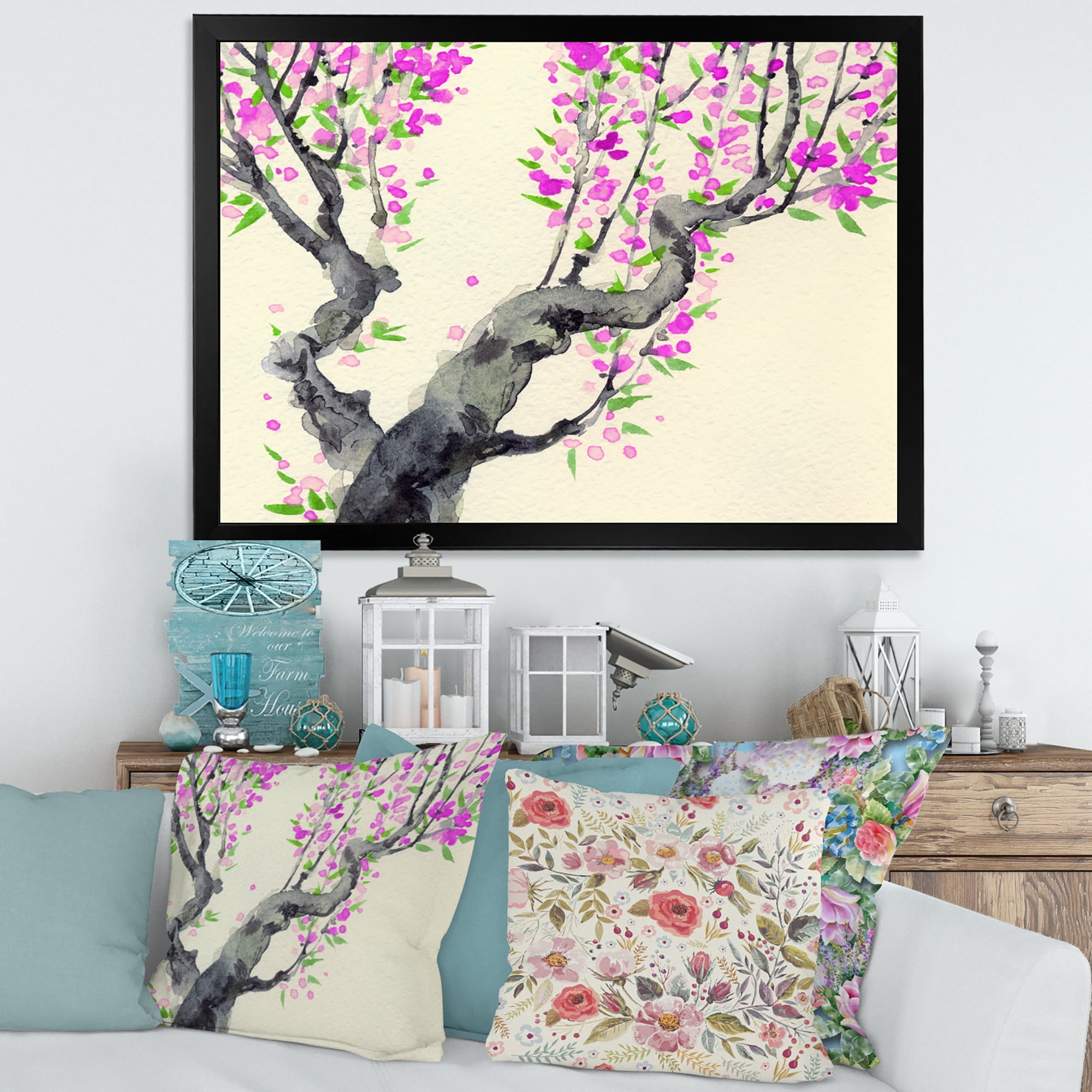 Designart 'The Japanese Tree With Purple Flowers On' Traditional Framed Art Print