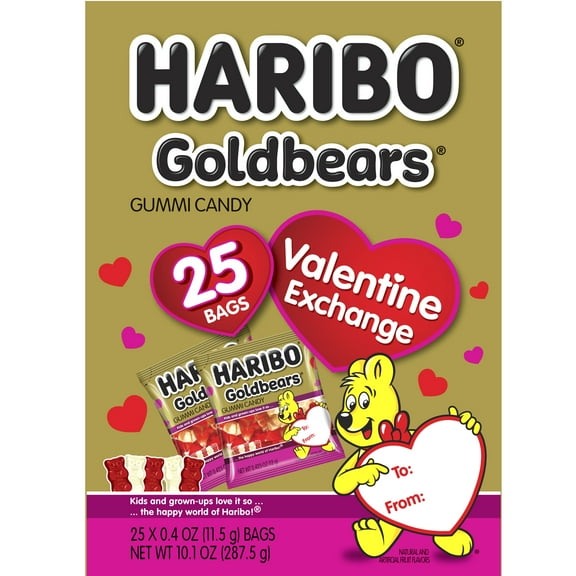 HARIBO Goldbears Gummy Bears Valentine's Day Exchange Kit Gummy Candy, 10.1oz, 25ct Mini .4oz Gummy Bears Bags