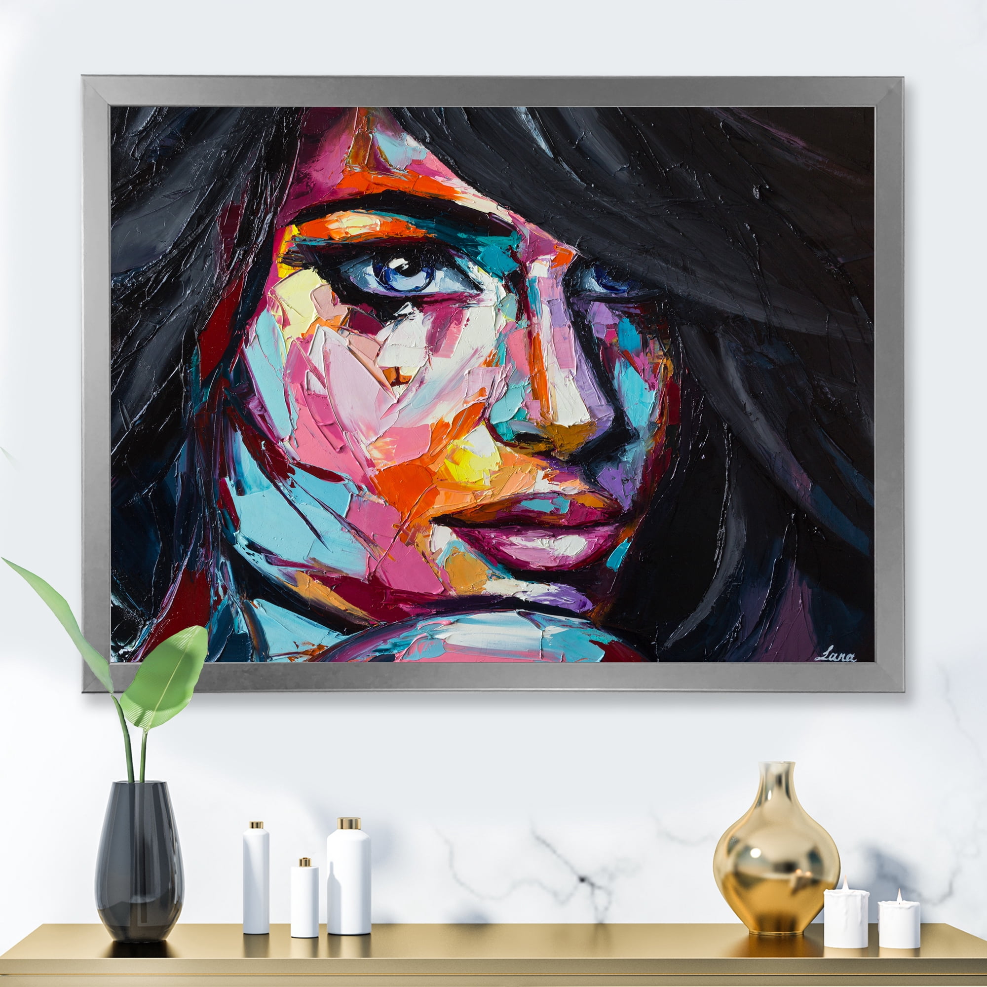 Designart 'Abstract Colorful Fantasy Portrait Of A Young Woman II' Modern Framed Art Print