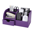 thumbnail image 2 of KINGFOM Multi-function Home Office School Supplies Stationery Storage Box Leather Desk Organizer 6 Compartment Storage Box Collection with Drawer, Business Card/Pen/Pencil/Cellpone Holder (Purple), 2 of 8