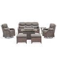 thumbnail image 2 of PARKWELL 7-Piece Outdoor Patio Furniture Set with Fire Pit,High Back Conversation with Swivel Glider Chairs,Footrests,50,000 BTU,Luxury 6" Thick Cushions,Wicker Patio Set for Deck, Backyard,Brown/Gray, 2 of 13