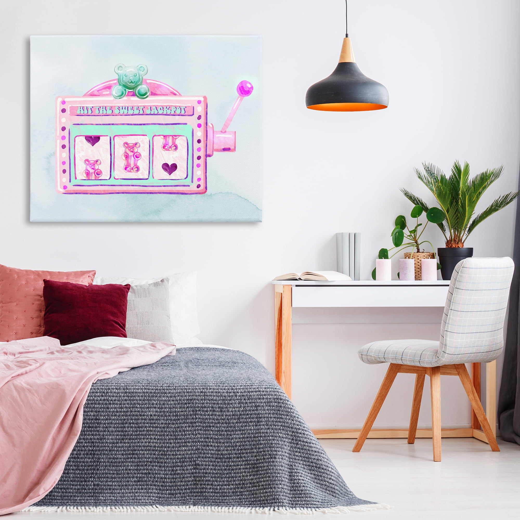 Stupell Industries Pink Pastel Slots Novelty & Humor Painting Wrapped Canvas Art Print Wall Art, 48 x 36