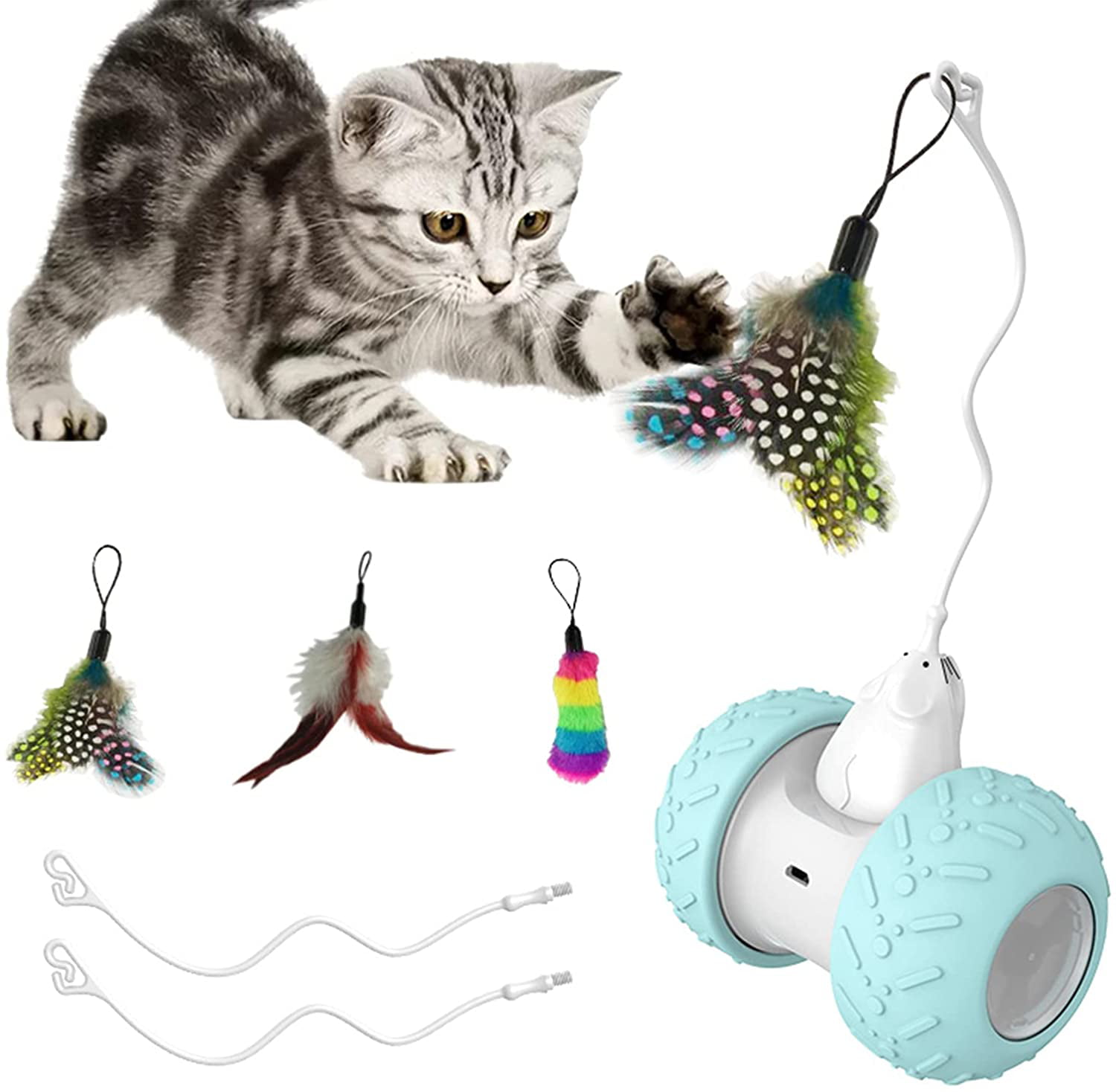 Black 2 in 1 Interactive Cat Toys Automatic 360 Degree Rotation Cat Ball Toy Automatic Lifting Cat Chaser Feather Toy
