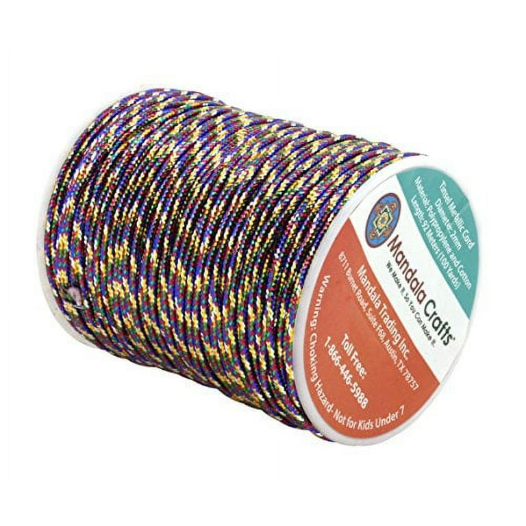 Mandala Crafts Metallic Cord Tinsel String Rope for Ornament Hanging,  Decorating, Gift Wrapping, Crafting; Non Elastic 2mm 100 Yards, Rainbow 