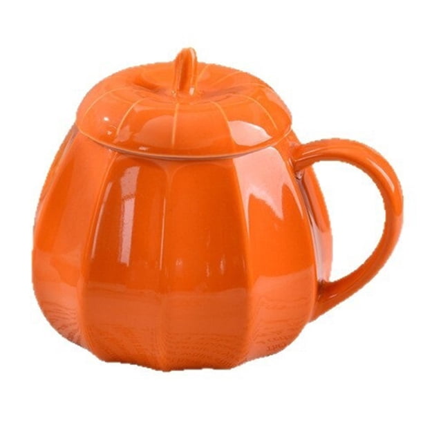 Taza de calabaza con tapa, taza de café de cerámica de Halloween, mango aislado y diseño a prueba de fugas
