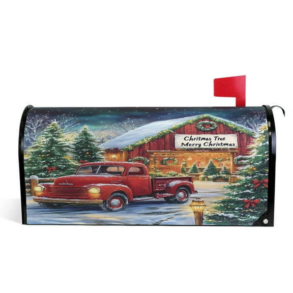 Ryvnso Mailbox Cover Vintage Truck Christmas Magnetic Mailbox Wrap Standard Size 21x18 Inch