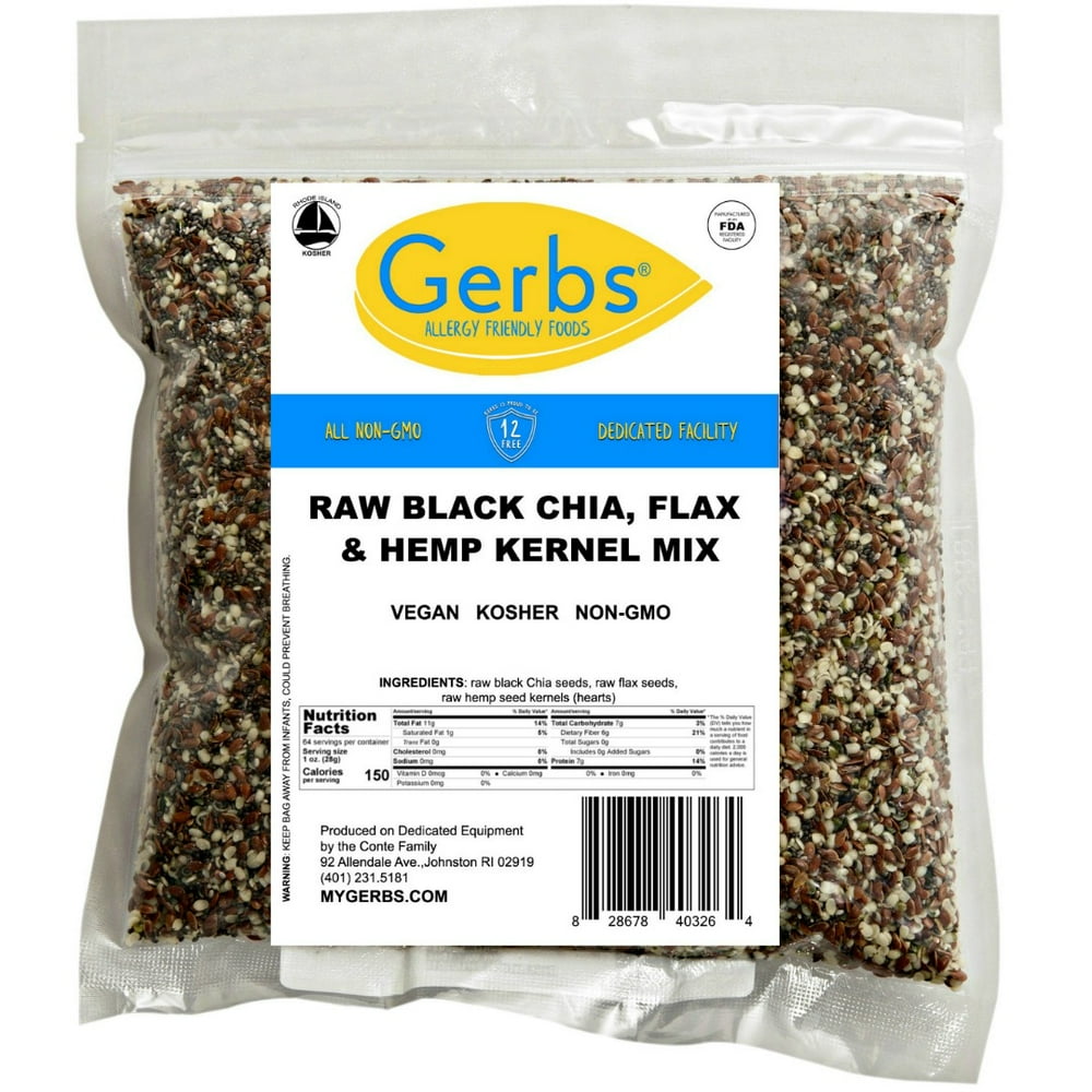 Hemp, Chia, Flax Seed Raw Mix by Gerbs 4 LBS Top 14 Food Allergen
