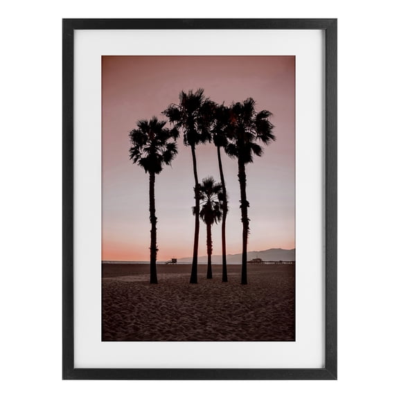Stupell Industries Stanta Monica Palms Pink Black Framed Print Under Glass design by Natalie Carpentieri, 20 x 14