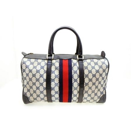 Canvas Large Boston Bag - Boston Large Sherry Navy Monogram Web 230939 Blue Coated Canvas Satchel