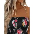 thumbnail image 3 of DYMADE Women Flower Print Sexy Strapless Pleated Slim Fit Tube Top Vest, 3 of 4