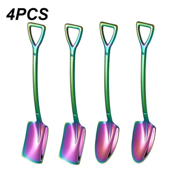 Cucharas de Acero Inoxidable 410 para Café, 4 Uds., Juego de Cubiertos con Estilo Creativo en Forma de Palas, para Helado o Bares y de Estilo Retro