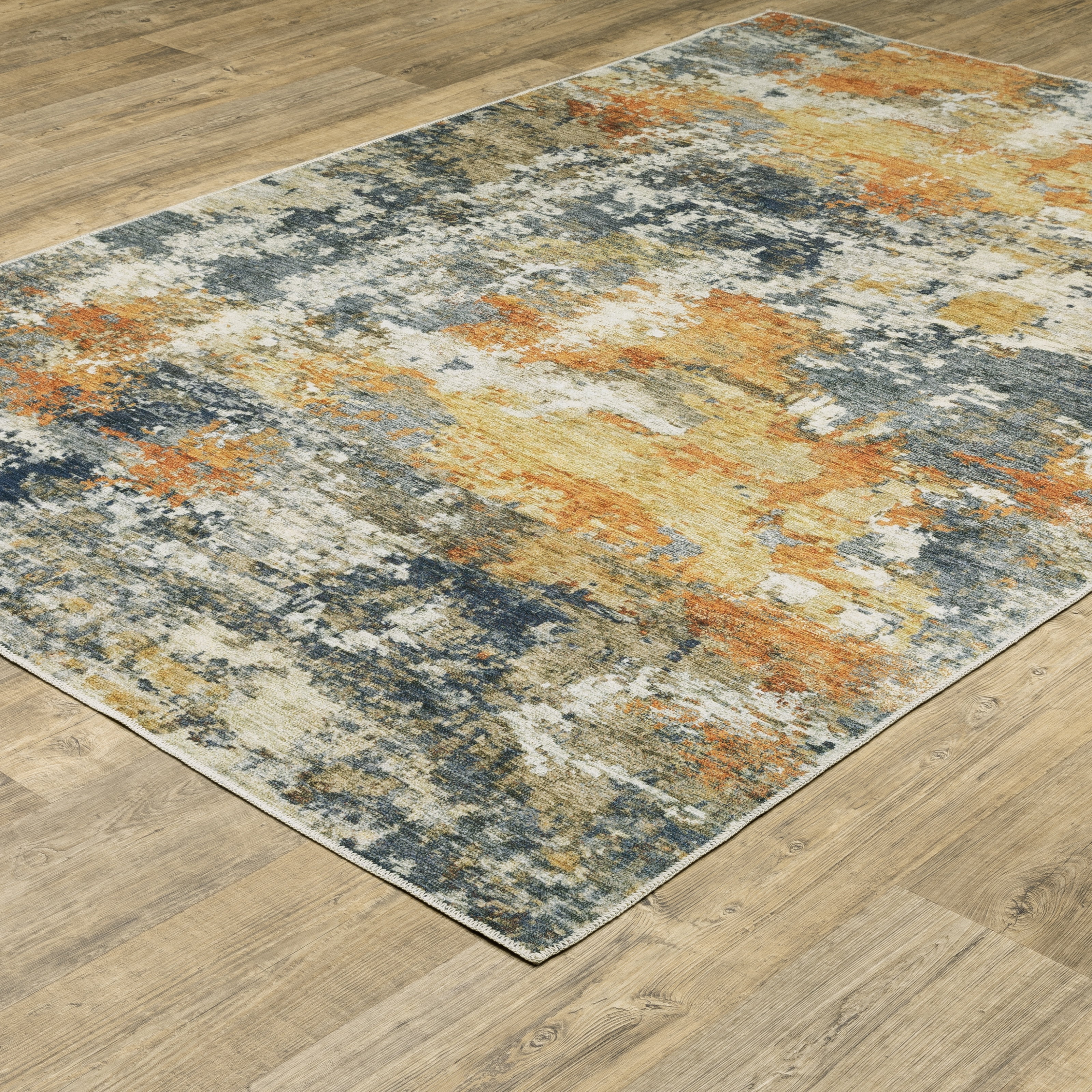 Avalon Home Marlowe Washable Contemporary Abstract Orange/ Blue Indoor Area Rug