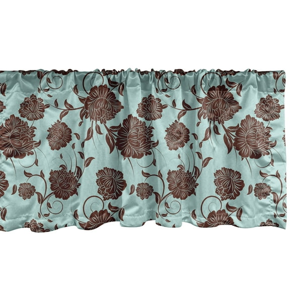 Ambesonne Floral Window Valance, Flower Ornaments Retro, 54" X 12", Pale Blue Brown