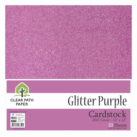 Glitter Purple Cardstock - 12 x 12 inch - .016" Thick - 20 Sheets - Clear Path Paper