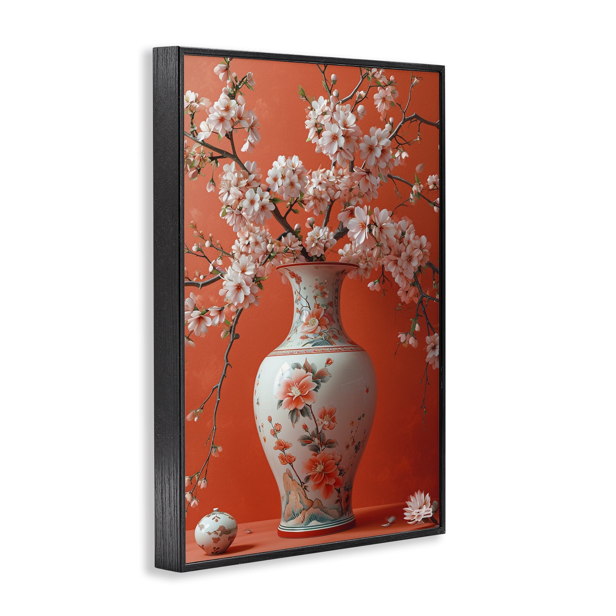 Stupell Industries Flowers in Eastern Vase Botanical & Floral Painting Black Framed Art Print Wall Art, 20 x 30