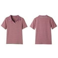 thumbnail image 6 of Daznico Womens Tops - Women's Striped Short Sleeve T Shirt Casual Crew Neck Top for Daily Wear Blouse with Classic Collar - Shirts for Women,Color:Red,Size:L, 6 of 8